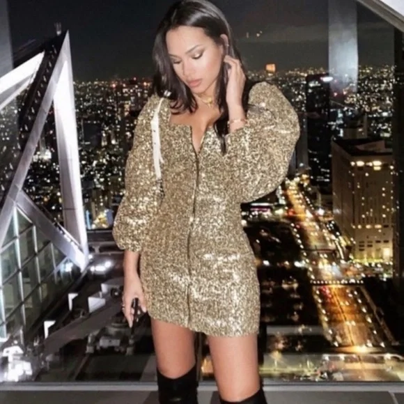 green emerald velvet dress ZARA. Gold sequin dress T.xs – Hibuy market main image 1